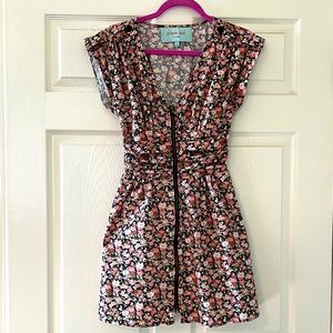 Paper Doll,  fit and flare zipper front mini dress, stretchy waist